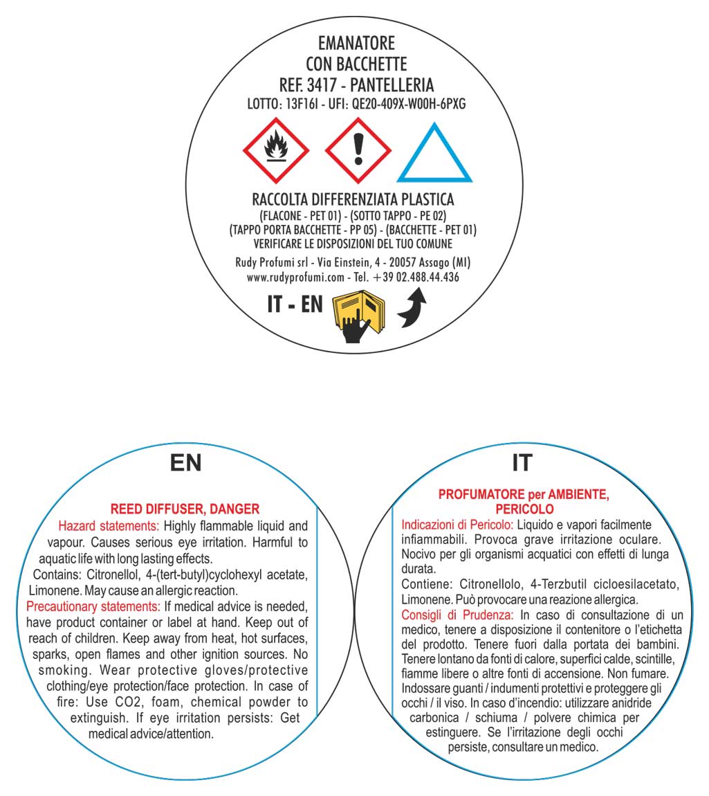 Etichetta completa profumatore per ambienti linea Pantelleria da 500 mL