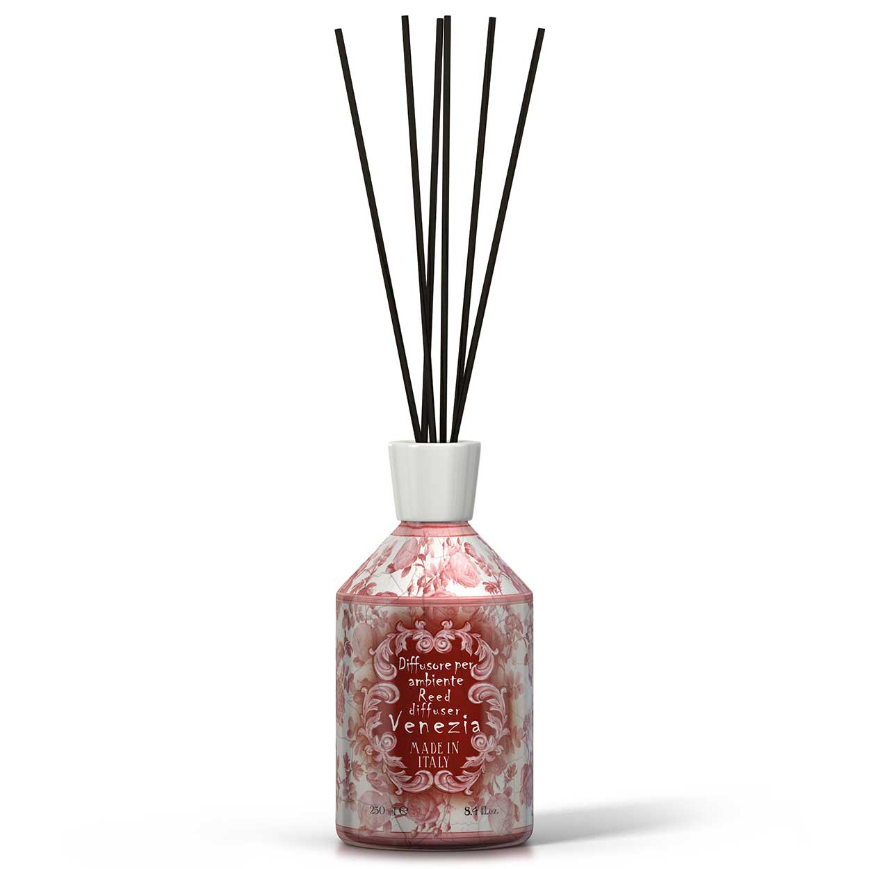 <b>Difusor de ambiente 250 mL</b></br>limón dulce, frambuesa y ámbar</br><i>Línea Venezia</i>