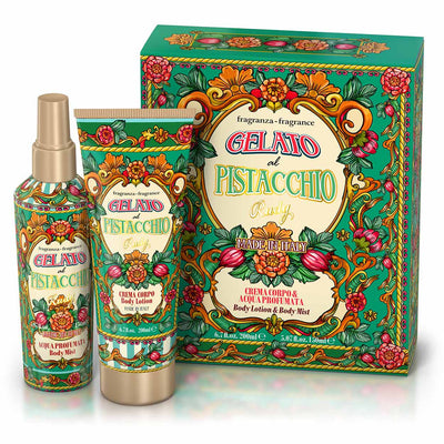 <b>Caja de Regalo con Agua Perfumada 150 mL + Crema Corporal Hidratante 200 mL</b></br>Edición Gourmand</br><i>Helado de Pistacho</i>