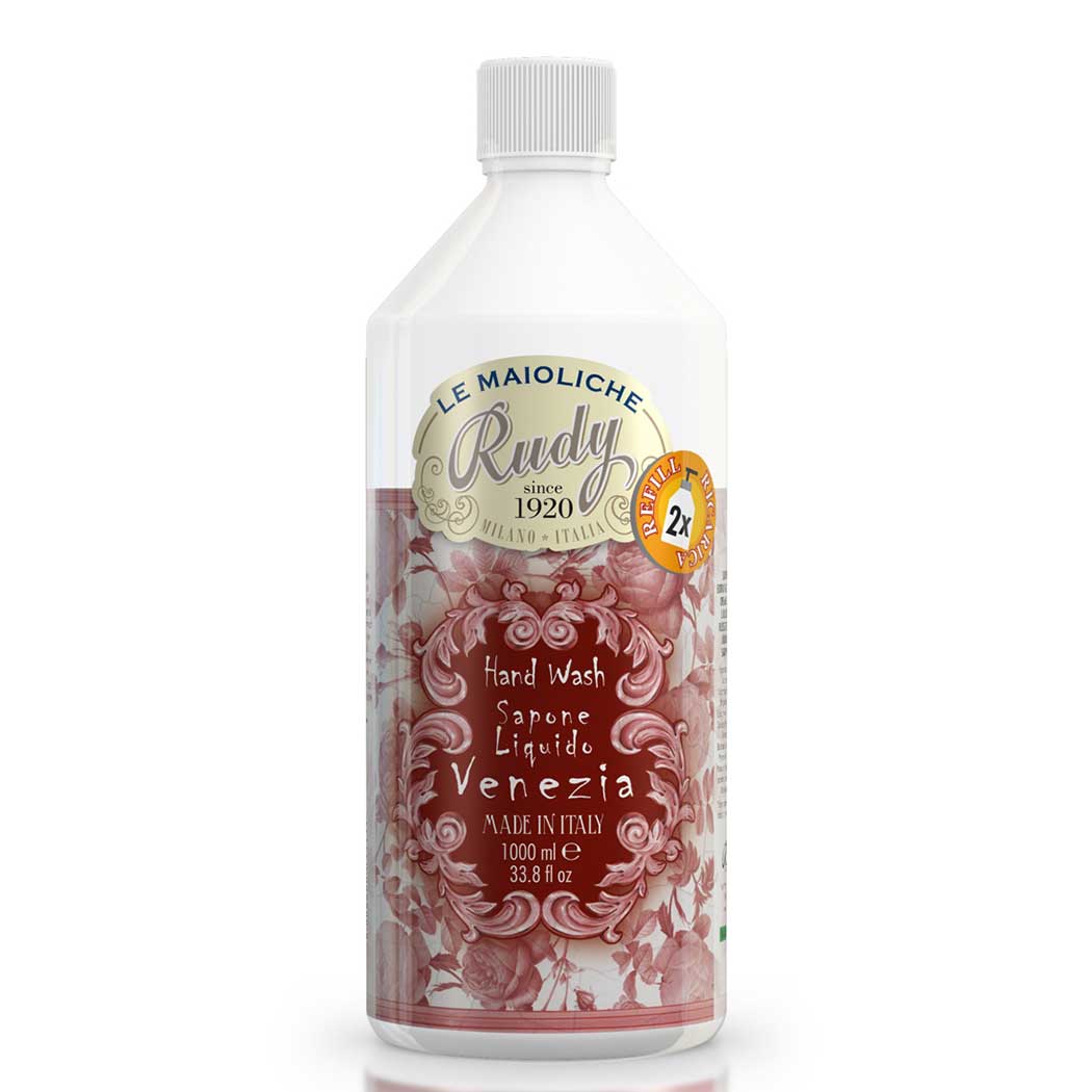 <b>Liquid hand soap Refill 1000 mL</b></br>sweet lemon, raspberry and amber</br><i>Venezia range</i>