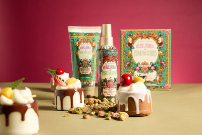 <b>Caja de Regalo con Agua Perfumada 150 mL + Crema Corporal Hidratante 200 mL</b></br>Edición Gourmand</br><i>Helado de Pistacho</i>
