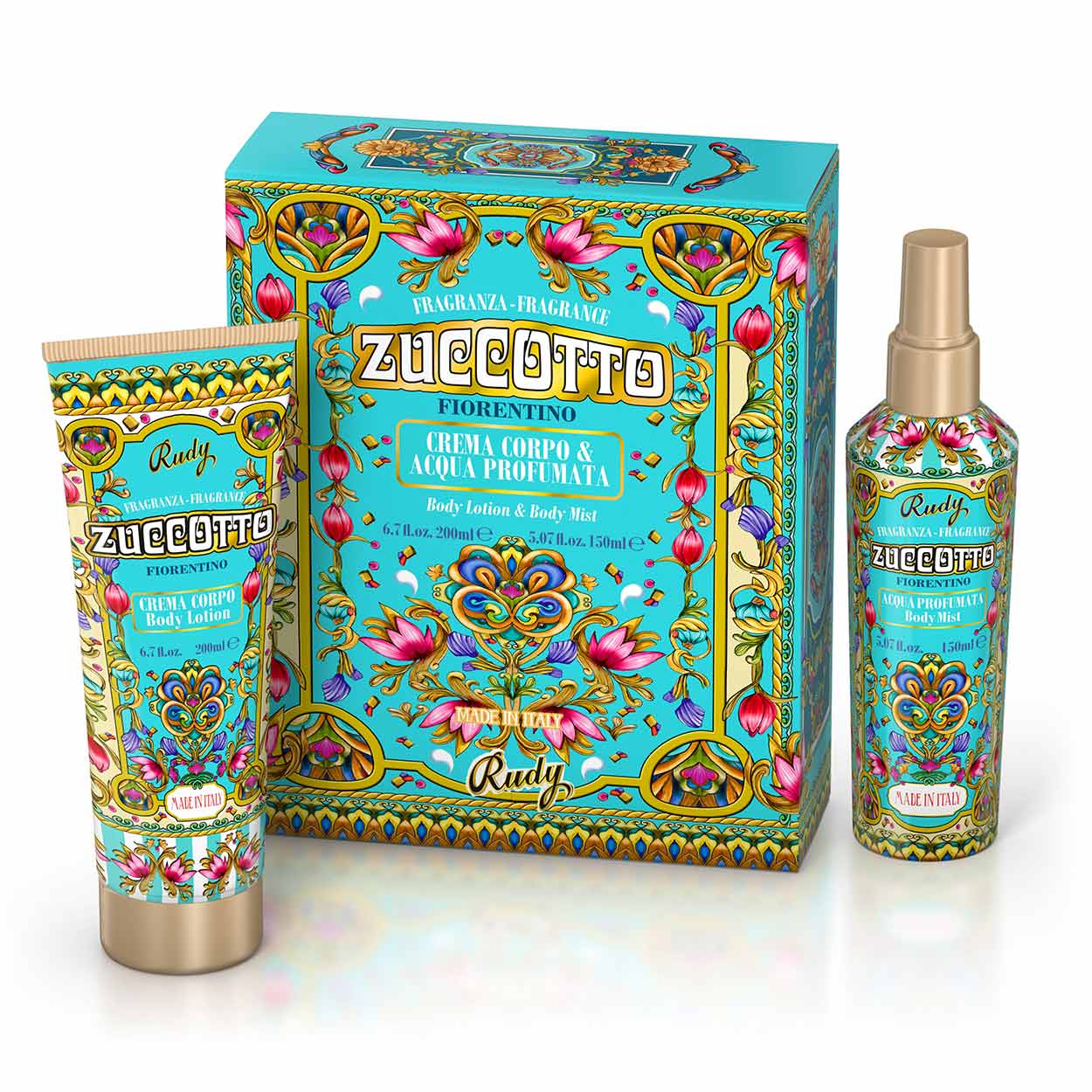 <b>Caja de Regalo con Agua Perfumada 150 mL + Crema Corporal Hidratante 200 mL</b></br>Edición Gourmand</br><i>Zuccotto</i>