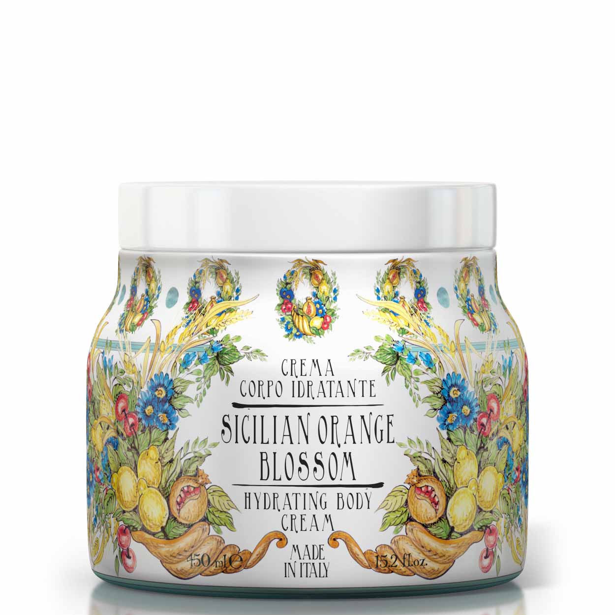 <b>Crema corporal hidratante 450 mL</b></br><i>Flores de naranja siciliana</i>