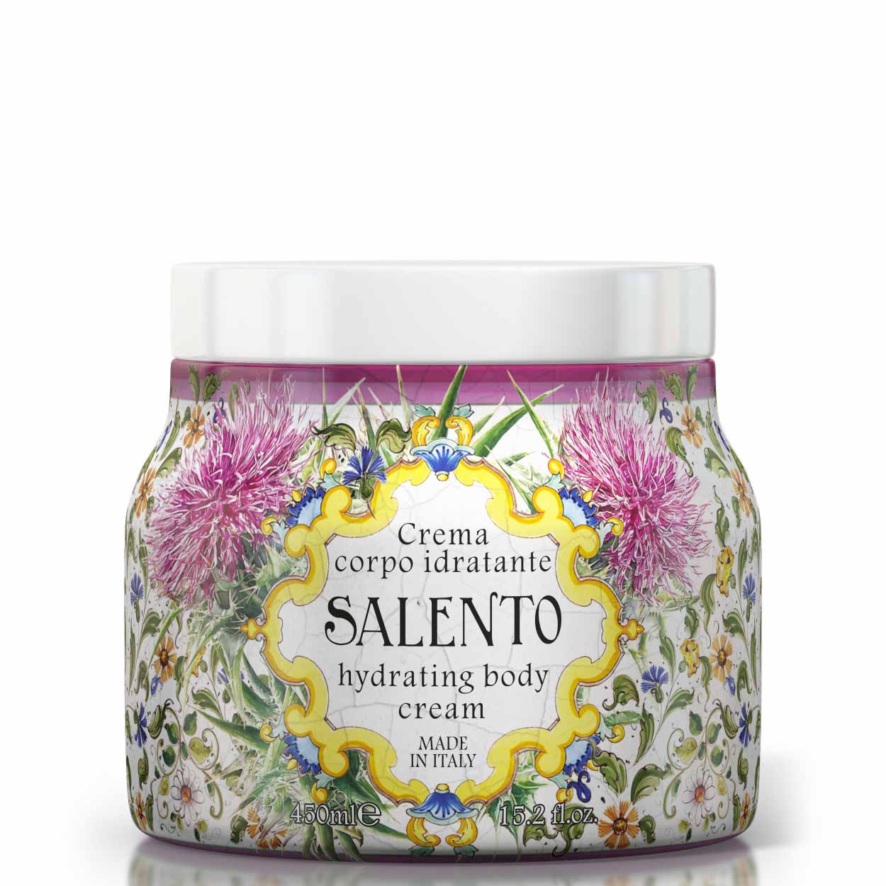 <p><b>Moisturizing Body Cream 450 mL</b><br />
lemon and neroli<br />
<i>Salento range</i></p>
