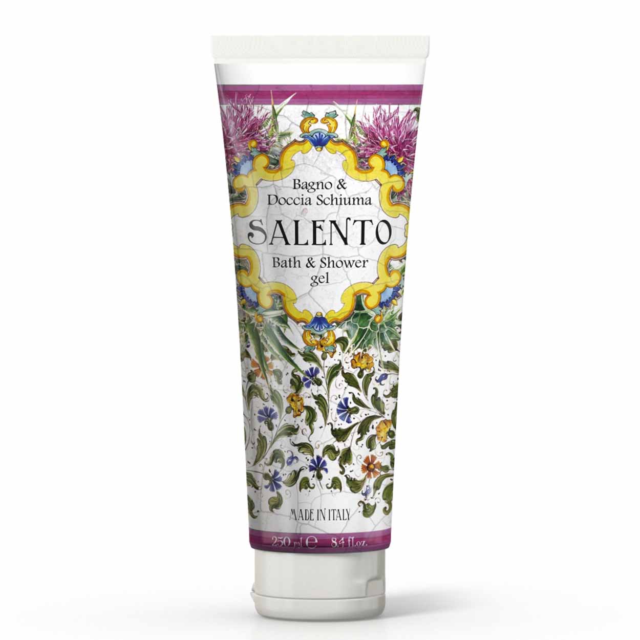 <p><b>Shower gel in Tube package 250 mL</b><br />
sweet lemon and jasmine<br />
<i>Salento range</i></p>