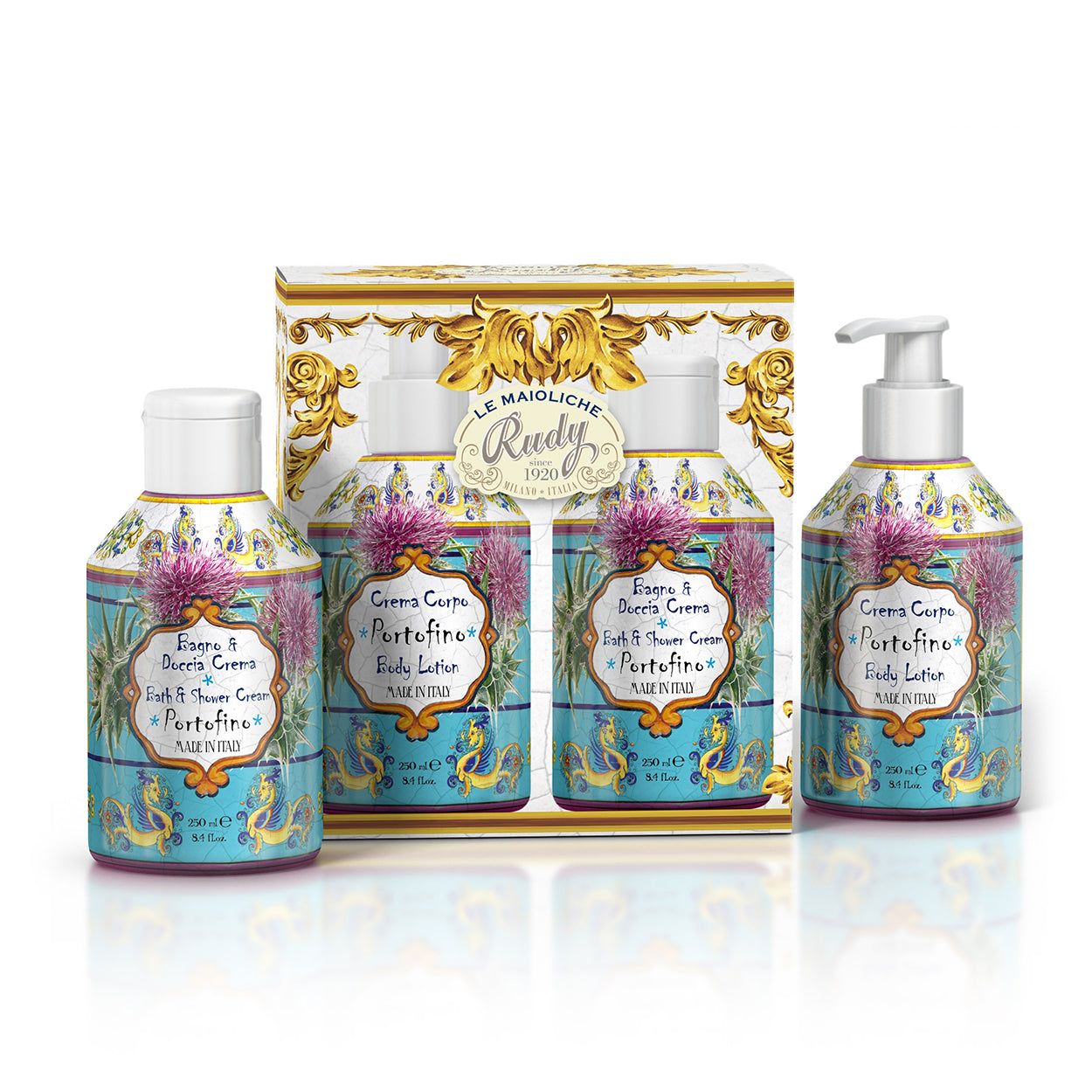 <b>Maioliche set</b></br>Bath and Shower gel 250 mL + Body cream 250 mL</br><i>Portofino range</i>